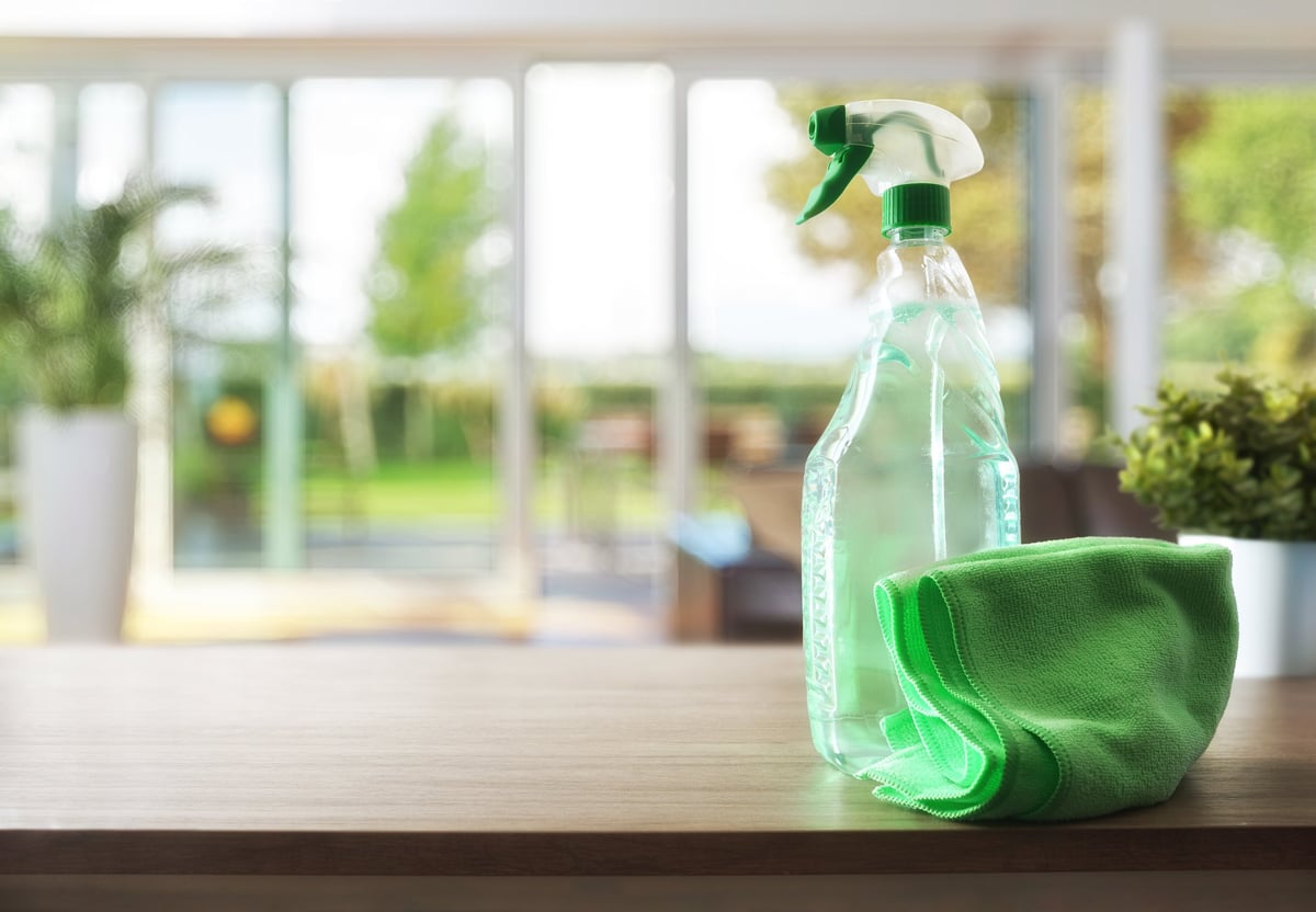 Eco friendly cleaning products with natural brushes and sustainable supplies